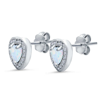 Halo Heart Engagement Lab Created White Opal Earrings 925 Sterling Silver